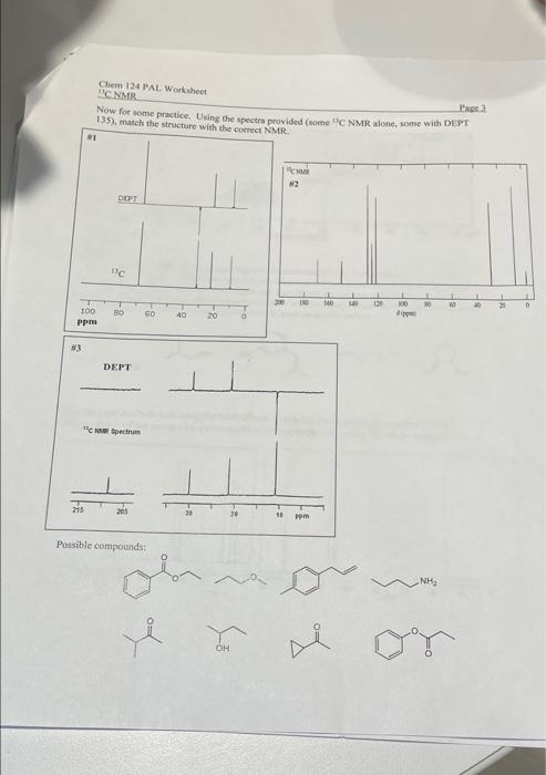 Chem 124 Pal Worksheet Hcnmr Page 2 Now For Some Practice Using The Spectra Provided Some C Nmr Alone Come With Dept 1