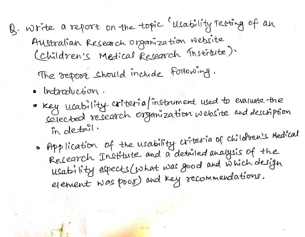 8 Write A Report On The Topic Usability Testing Of An Australian Research Organization Website Children S Medical Res 1