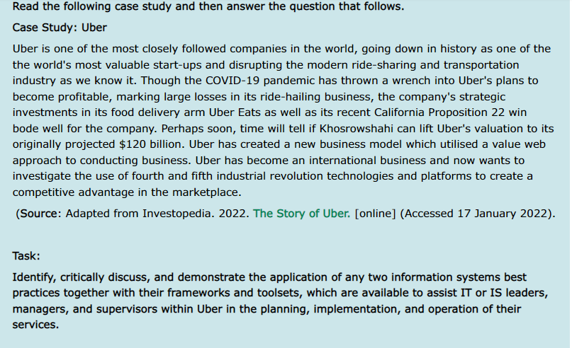 Read The Following Case Study And Then Answer The Question That Follows Case Study Uber Uber Is One Of The Most Closel 1