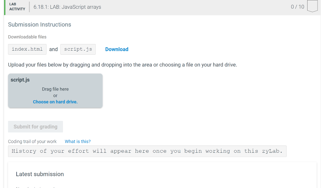 Lab Activity 6 18 1 Lab Javascript Arrays Submission Instructions Downloadable Files Index Html And Script Js Download 1