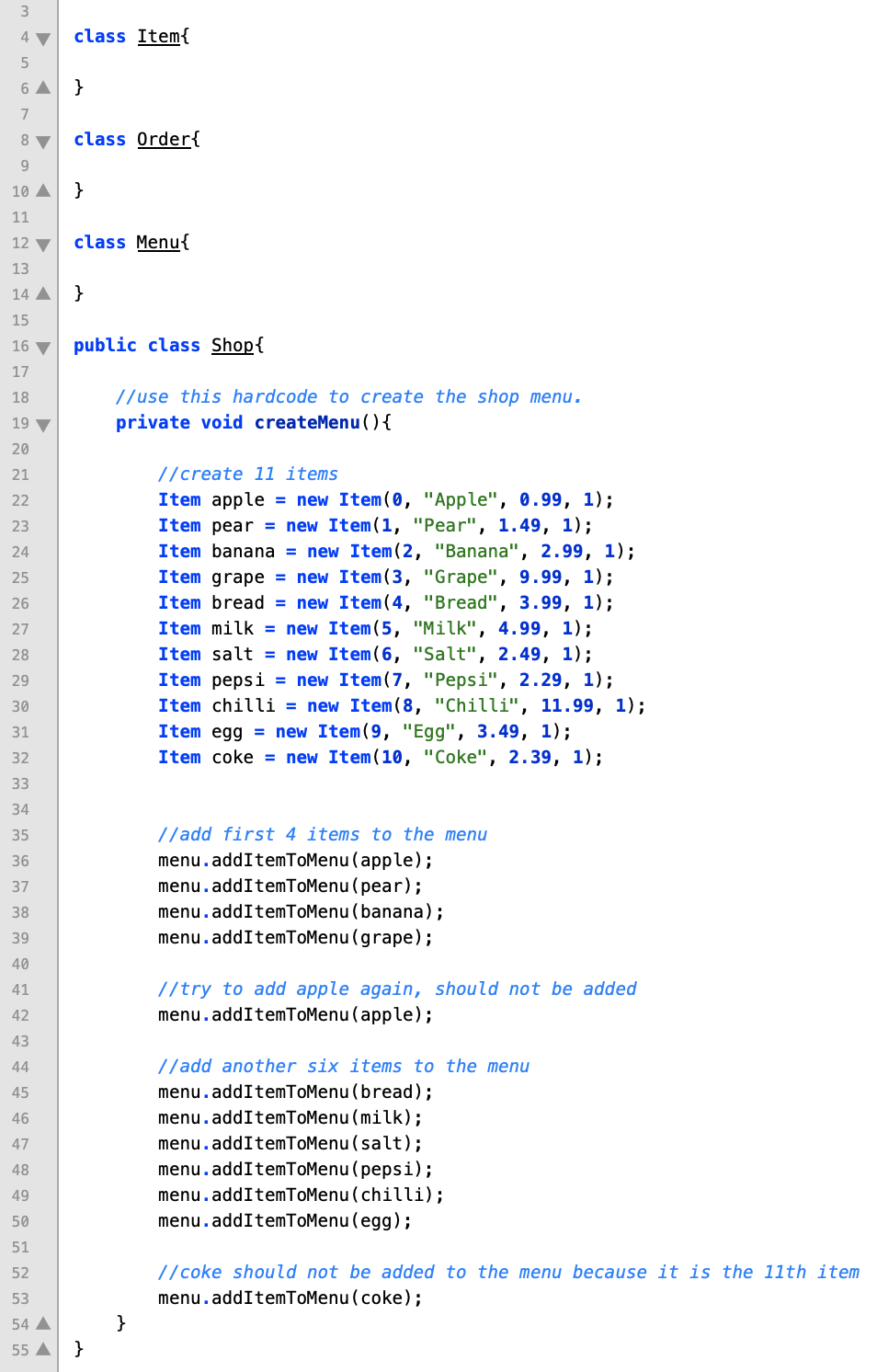 The Program Structure Shall Be Based On The Uml Class Diagram Shown Below Item Int Id Read Only String Name Order 3