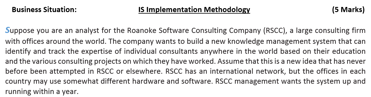 Business Situation Is Implementation Methodology 5 Marks Suppose You Are An Analyst For The Roanoke Software Consulti 1