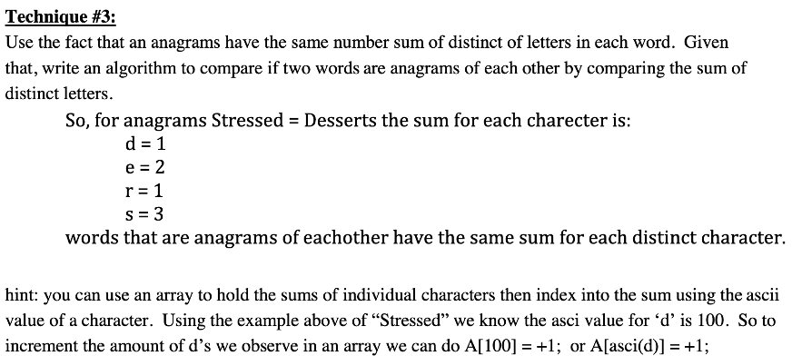 Technique 3 Use The Fact That An Anagrams Have The Same Number Sum Of Distinct Of Letters In Each Word Given That Wr 1