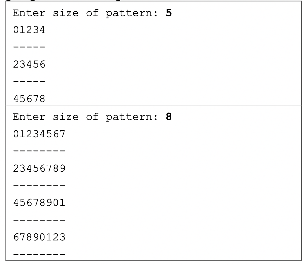 Write A Program In Python That Takes An Integer The Size And Prints A Square Of The Specified Size With The Pattern Il 1