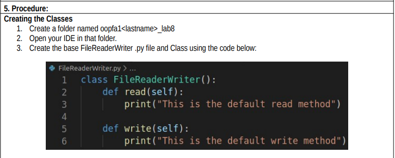 5 Procedure Creating The Classes 1 Create A Folder Named Oopfa1 Lastname Lab8 2 Open Your Ide In That Folder 3 Cr 1