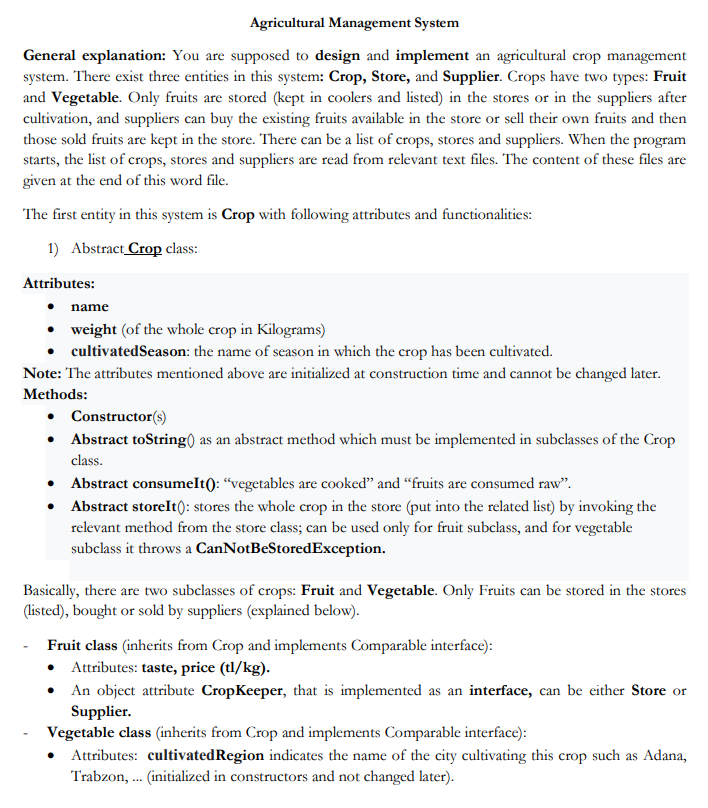 Agricultural Management System General Explanation You Are Supposed To Design And Implement An Agricultural Crop Manage 1