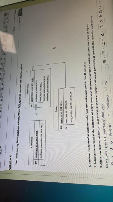 Su Question 30 35 P For The Following Hotel Database Schema Write Sql Queries To Answer The Following Points Reservati 1
