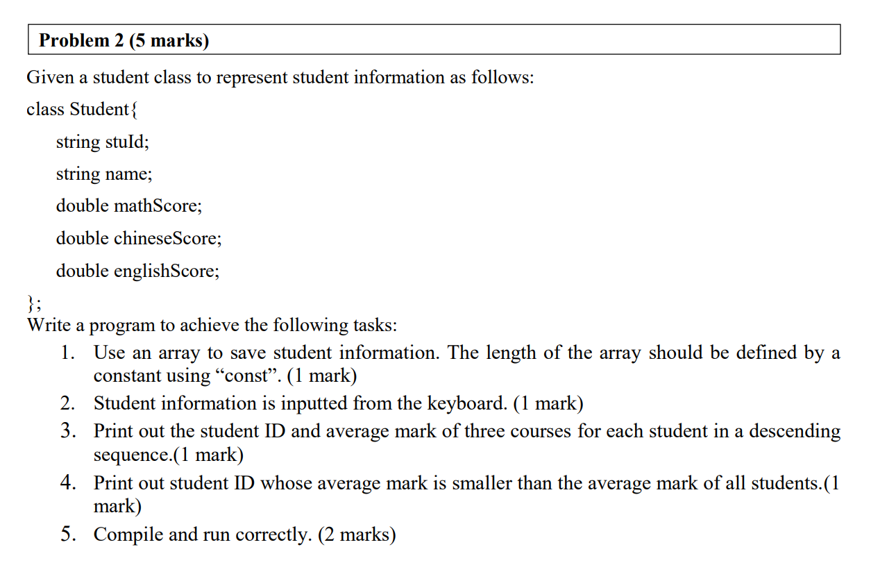 Pls Use C Given A Student Class To Represent Student Information As Follows Class Student String Stuid String Name 1