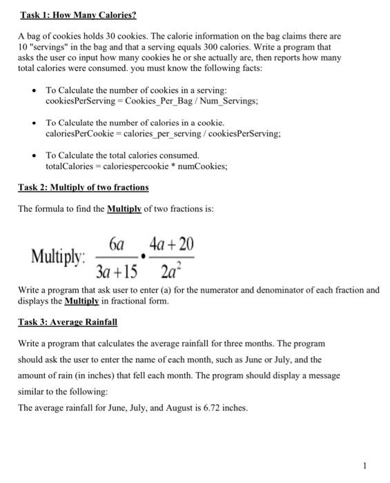 Task 1 How Many Calories A Bag Of Cookies Holds 30 Cookies The Calorie Information On The Bag Claims There Are 10 Se 1