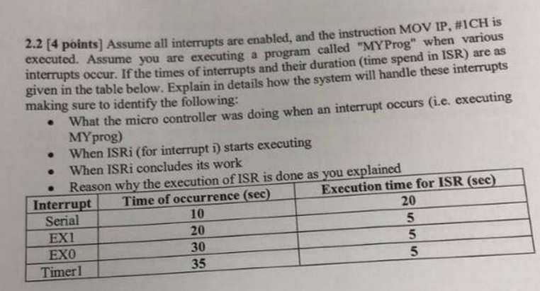 2 2 4 Points Assume All Interrupts Are Enabled And The Instruction Mov Ip Ich Is Executed Assume You Are Executing 1