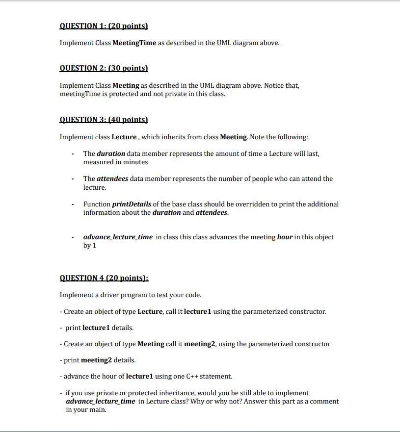 The Following Diagram Illustrates The Classes You Will Implement In This Lab And Their Relationships Meeting Time Meeti 2