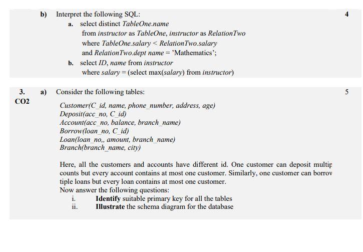 3 Co2 B Interpret The Following Sql A Select Distinct Tableone Name From Instructor As Tableone Instructor As Relat 1