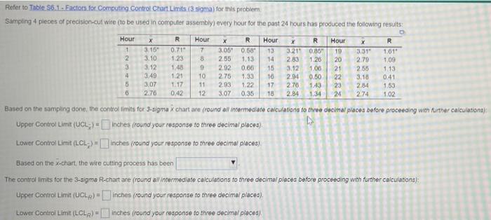 Refer To Table 56 1 Factors For Computing Control Chart Limits 3 Sigma For This Problem Sampling 4 Pieces Of Precision 1