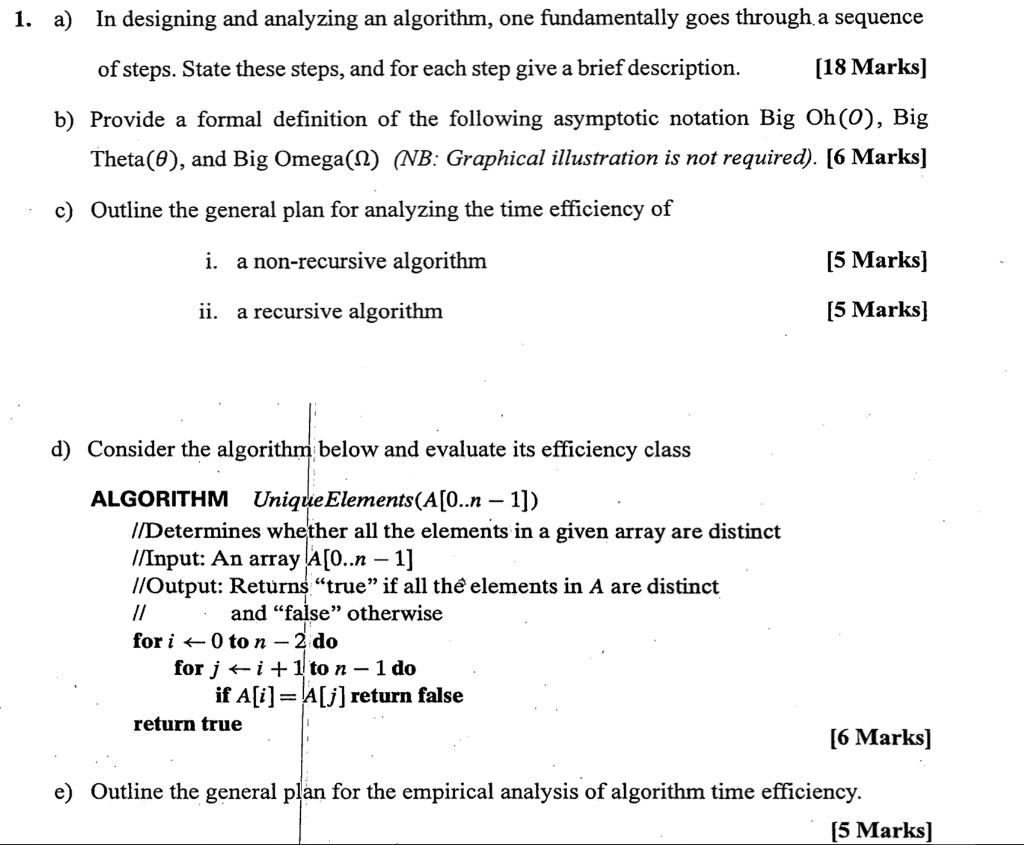 1 A In Designing And Analyzing An Algorithm One Fundamentally Goes Through A Sequence 18 Marks Of Steps State Thes 1