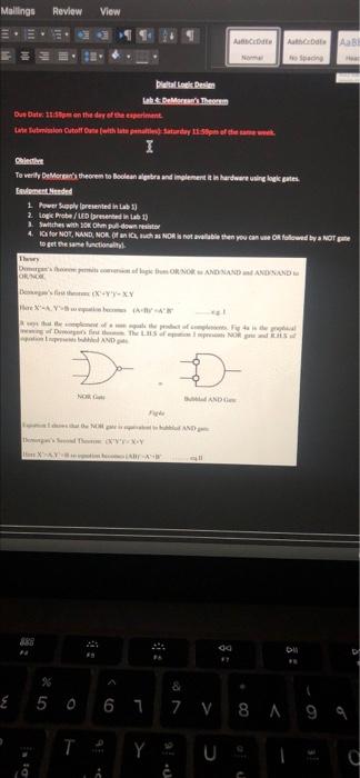 Mailings Review View E Teh Diatal Logic Desien Lab Demore S Theorem Due Date 11 5pm On The Day Of The Experiment La 1