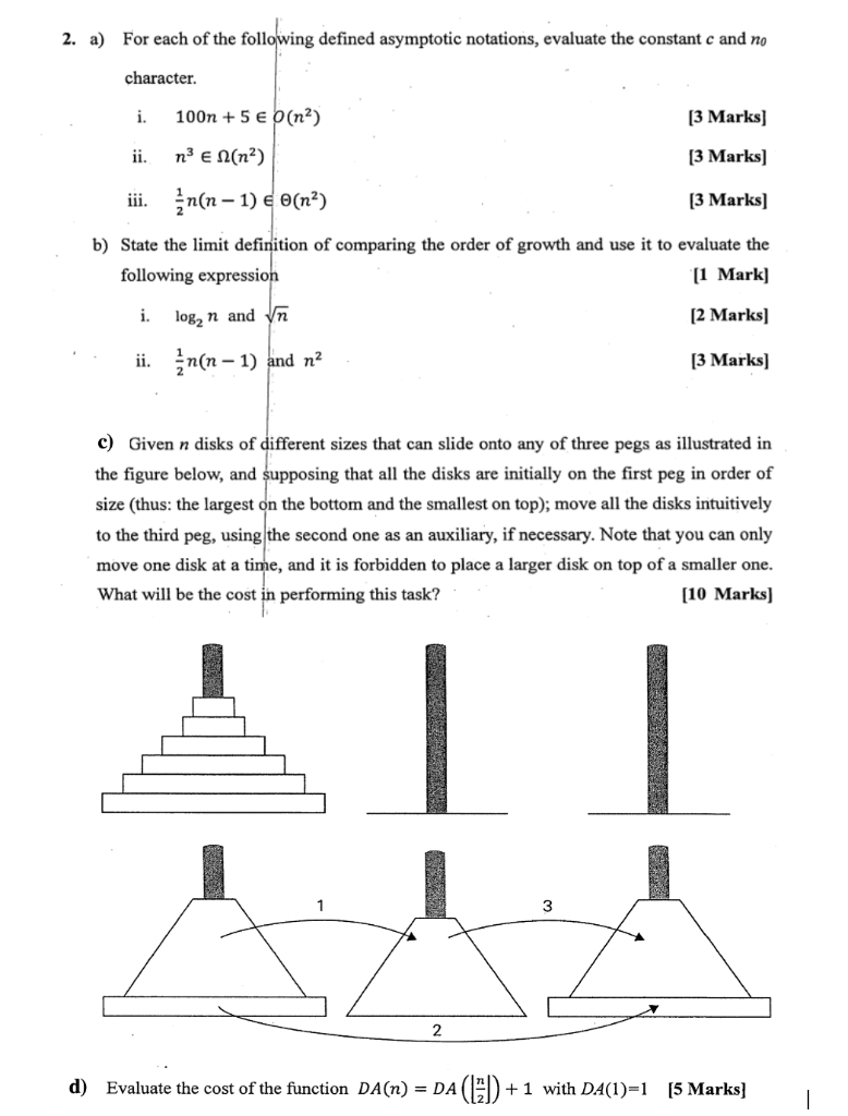 2 A For Each Of The Following Defined Asymptotic Notations Evaluate The Constant C And No Character I 100n 5 O 1