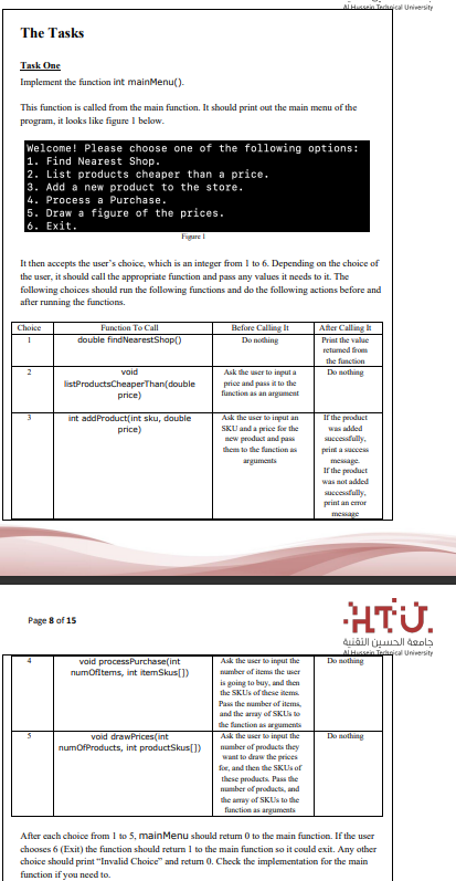 Al Hussein Technical University The Tasks Task One Implement The Function Int Mainmenu This Function Is Called From T 1