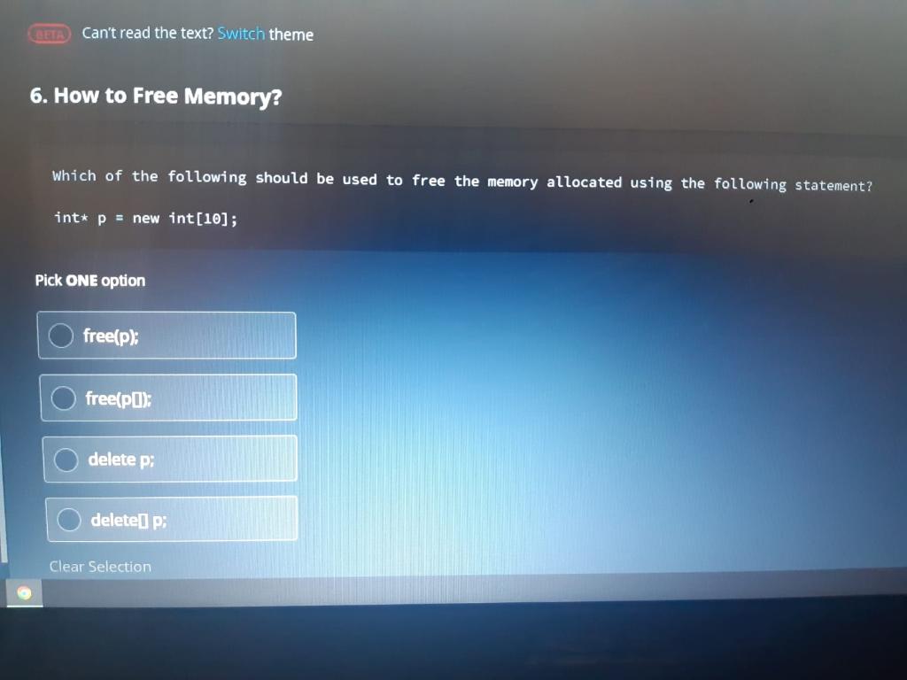 Can T Read The Text Switch Theme 6 How To Free Memory Which Of The Following Should Be Used To Free The Memory Alloca 1