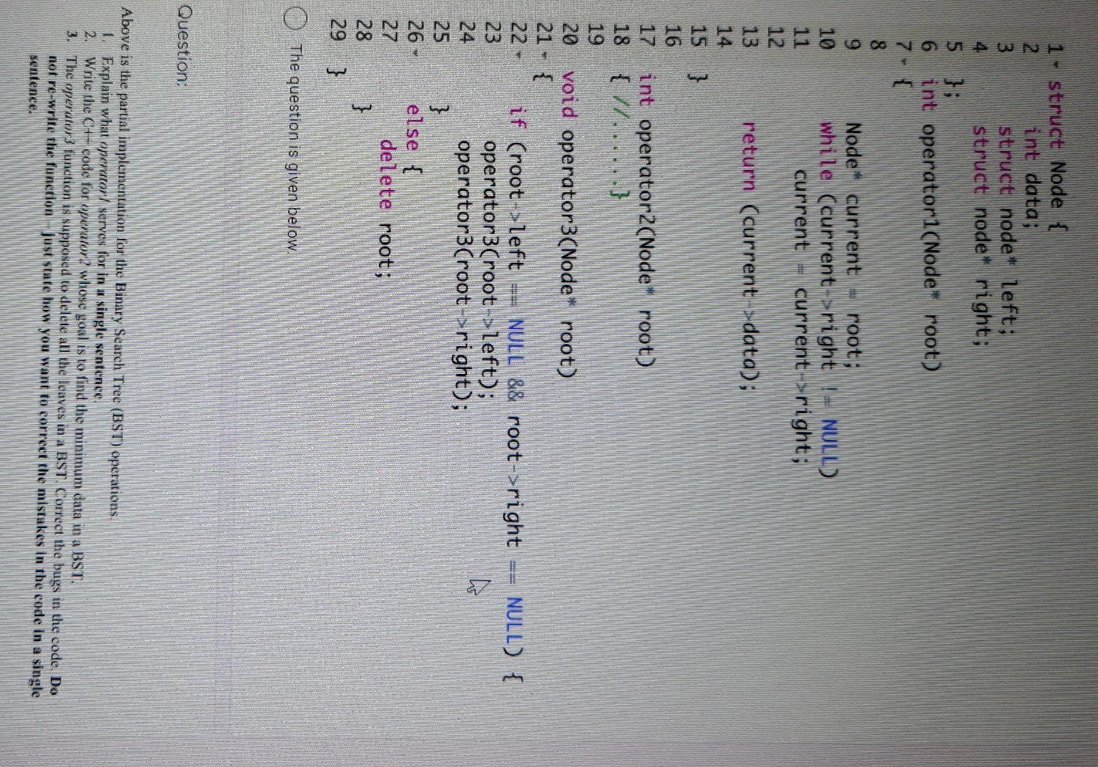 1 Struct Node Int Data Struct Node Left Struct Node Right 5 6 Int Operatorl Node Root 8 19 Node Current Ro 1