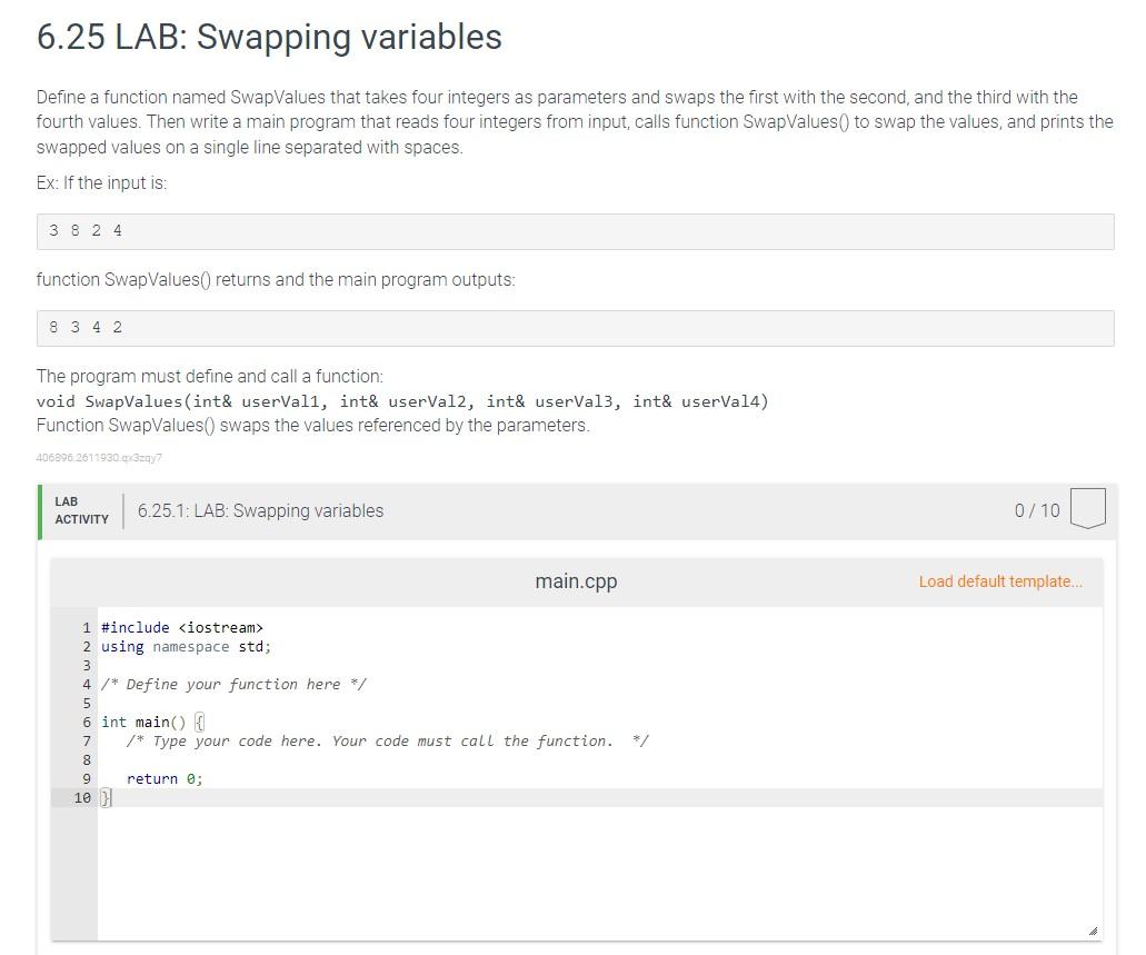 C 6 25 Lab Swapping Variables 1