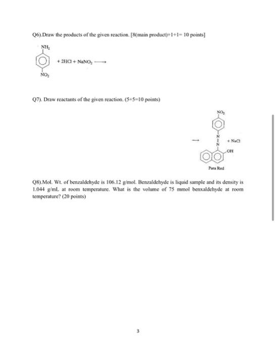 06 Draw The Products Of The Given Reaction 8 Main Producty 1 1 10 Points Nh 2hc Nano No 07 Draw Reactants Of T 1