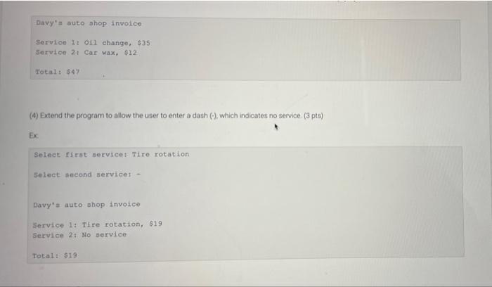 4 10 Program Automobile Service Invoice Python 3 1 Output A Menu Of Automotive Services And The Corresponding Cost 2