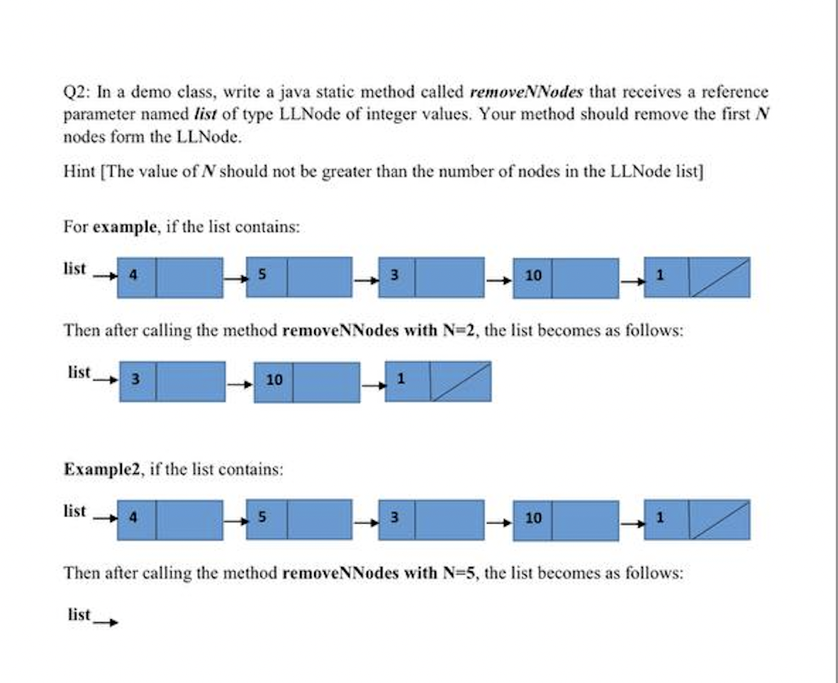 Q2 In A Demo Class Write A Java Static Method Called Removennodes That Receives A Reference Parameter Named List Of Ty 1