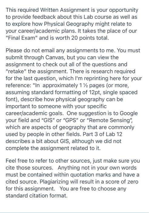 This Required Written Assignment Is Your Opportunity To Provide Feedback About This Lab Course As Well As To Explore How 1