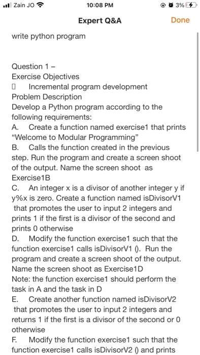 Zain Jo 10 08 Pm Expert Q A Write Python Program Question 1 Exercise Objectives Incremental Program Development Proble 1