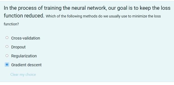 In The Process Of Training The Neural Network Our Goal Is To Keep The Loss Function Reduced Which Of The Following Met 1