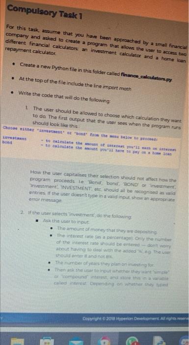 Compulsory Task 1 For This Task Assume That You Have Been Approached By A Small Financial Company And Asked To Create A 1