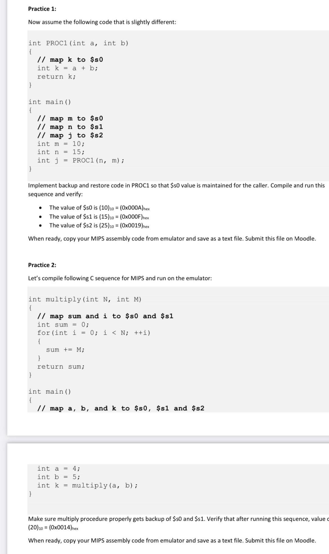 Practice 1 Now Assume The Following Code That Is Slightly Different Int Proc1 Int A Int B Map K To S0 Int K 1