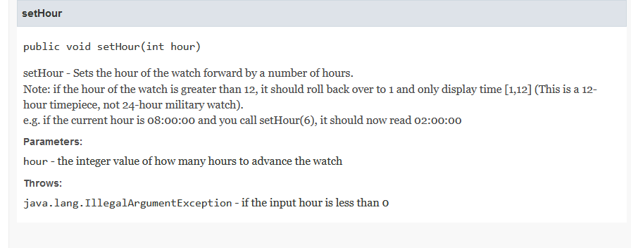 Sethour Public Void Sethour Int Hour Sethour Sets The Hour Of The Watch Forward By A Number Of Hours Note If The Ho 1