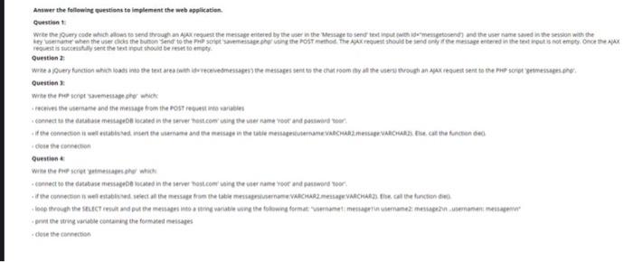 Chat Room Idmatosend Answer The Following Questions To Implement The Web Application Question T Write The Jquery Code 2