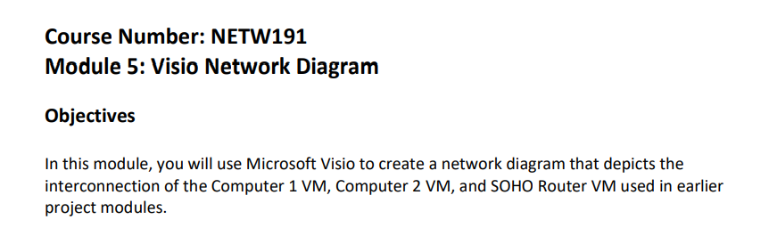 Course Number Netw191 Module 5 Visio Network Diagram Objectives In This Module You Will Use Microsoft Visio To Create 1