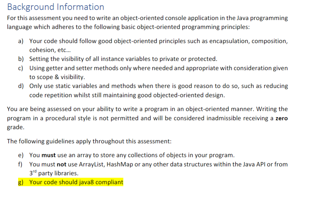 Background Information For This Assessment You Need To Write An Object Oriented Console Application In The Java Programm 1