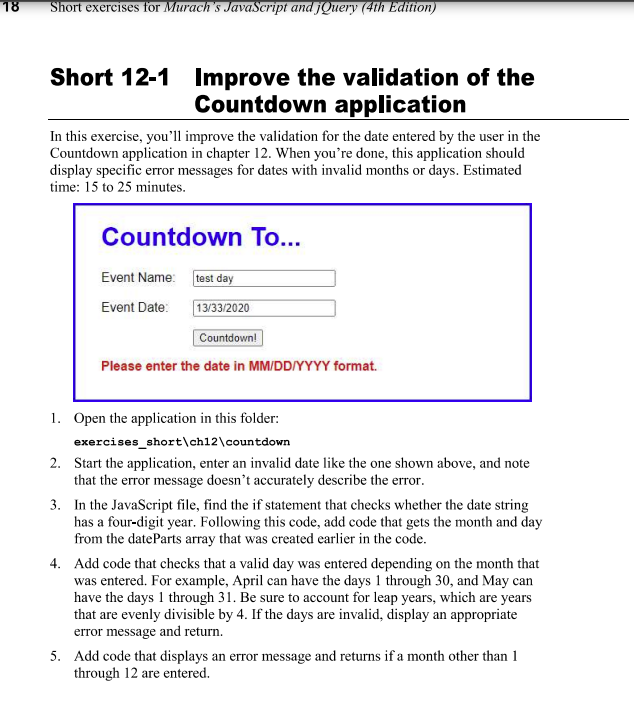18 Short Exercises For Murach S Javascript And Jquery 4th Edition Short 12 1 Improve The Validation Of The Countdown A 1