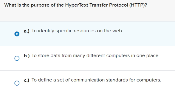 What Is The Purpose Of The Hypertext Transfer Protocol Http A To Identify Specific Resources On The Web B To Sto 1