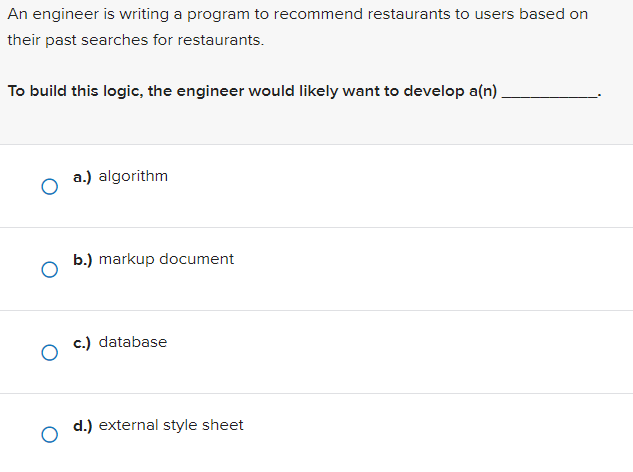 An Engineer Is Writing A Program To Recommend Restaurants To Users Based On Their Past Searches For Restaurants To Buil 1
