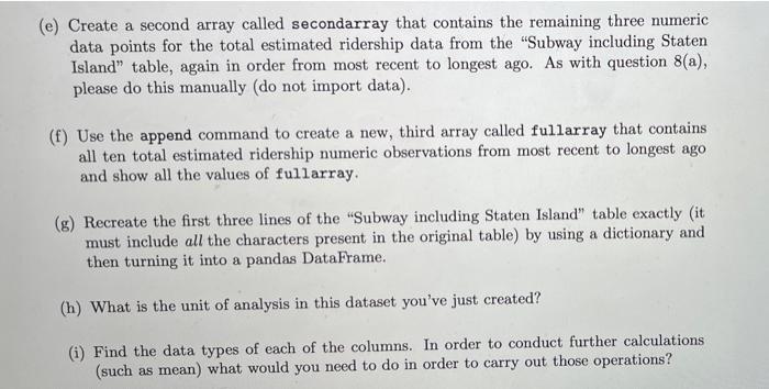 6 The Following Questions Refer To The Data Provided In The Report Day By Day Ridership Num Bers Mta Data Pdf Fro 3