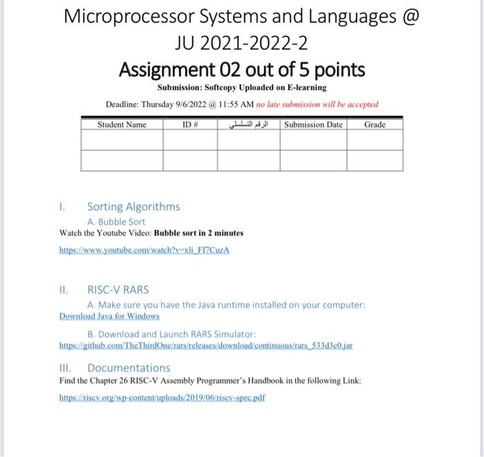 Microprocessor Systems And Languages Ju 2021 2022 2 Assignment 02 Out Of 5 Points Submission Softcopy Uploaded On E Lea 1