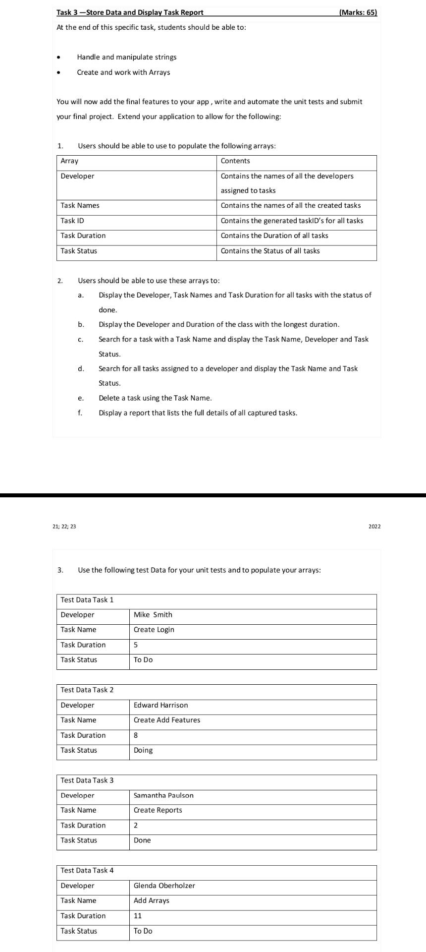 Task 3 Store Data And Display Task Report Marks 65 At The End Of This Specific Task Students Should Be Able To Hand 1