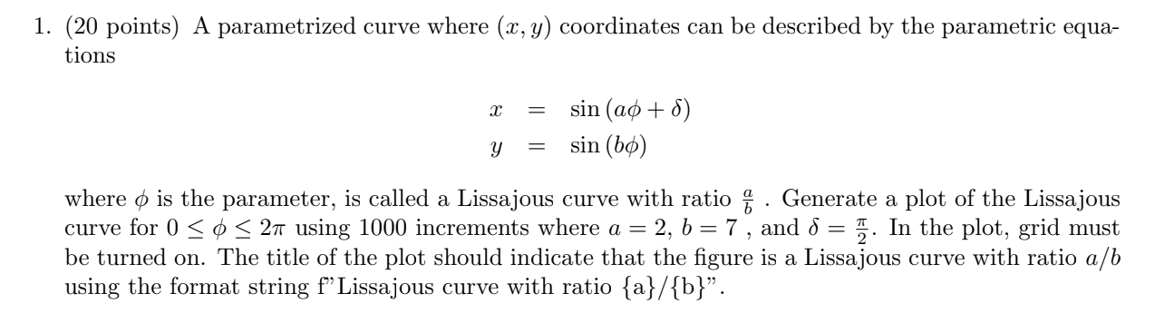 1 20 Points A Parametrized Curve Where X Y Coordinates Can Be Described By The Parametric Equa Tions X Sin Ao 1