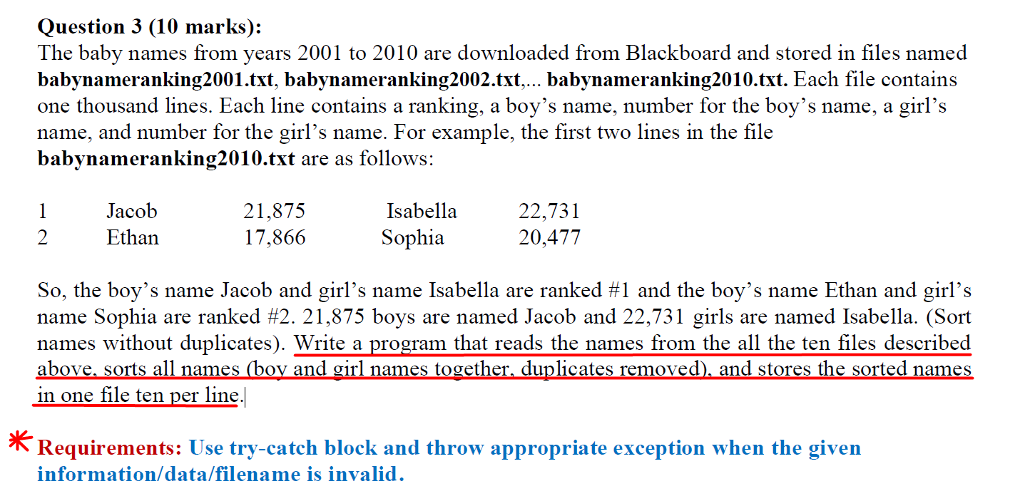 Please Refer To This Site For The Txt Files That The Question Refers To Www Ssa Gov Oact Babynames 1