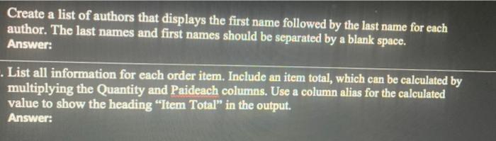Create A List Of Authors That Displays The First Name Followed By The Last Name For Each Author The Last Names And Firs 1