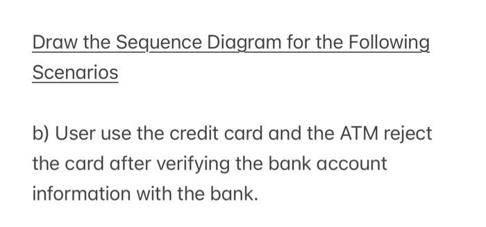 Draw The Sequence Diagram For The Following Scenarios B User Use The Credit Card And The Atm Reject The Card After Veri 1