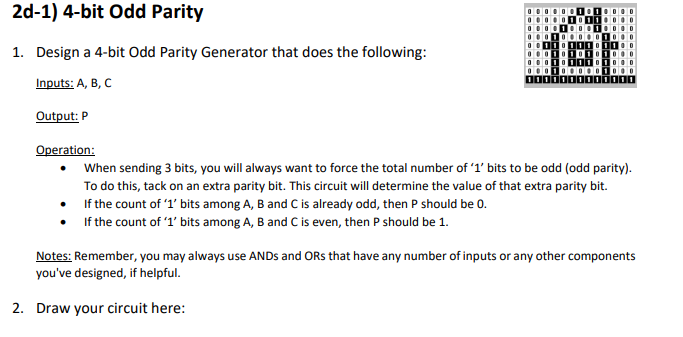 2d 1 4 Bit Odd Parity 11 0 0010 D 1 0001000 00110111 1 Design A 4 Bit Odd Parity Generator That Does The Fo 1