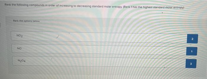 Rank The Following Compounds In Order Of Increasing To Decreasing Standard Molar Entropy Rank 1 Has The Highest Standa 1