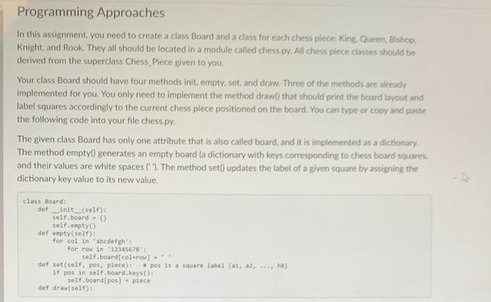 Pa 5 Chess Topics 1 Classes 2 Methods 3 Data Collections Lists Tuples And Dictionaries 4 String Manipulation Ins 6