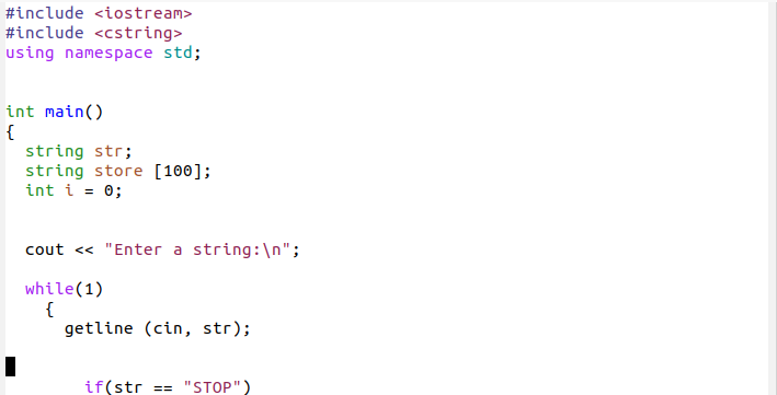 Include Include Using Namespace Std Int Main String Str String Store 100 Int I 0 Cout Enter A String 1